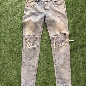 Distressed Gray Mens Purple Jeans